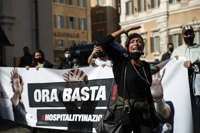 La protesta en contra de las restricciones contra el coronavirus en Roma, el 25 de octubre del 2020. 