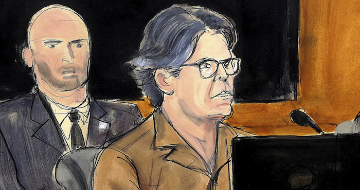 Bosquejo artístico de 2018 de Keith Raniere, líder del grupo NXIVM, durante una audiencia judicial en Brooklyn, Nueva York.