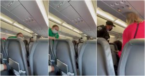 Frontier Airlines, azafata corre a mujer que no usa cubrebocas, uso de cubrebocas en aviones, avión, pasajeros de avión que no usan cubrebocas. Foto: Captura de video