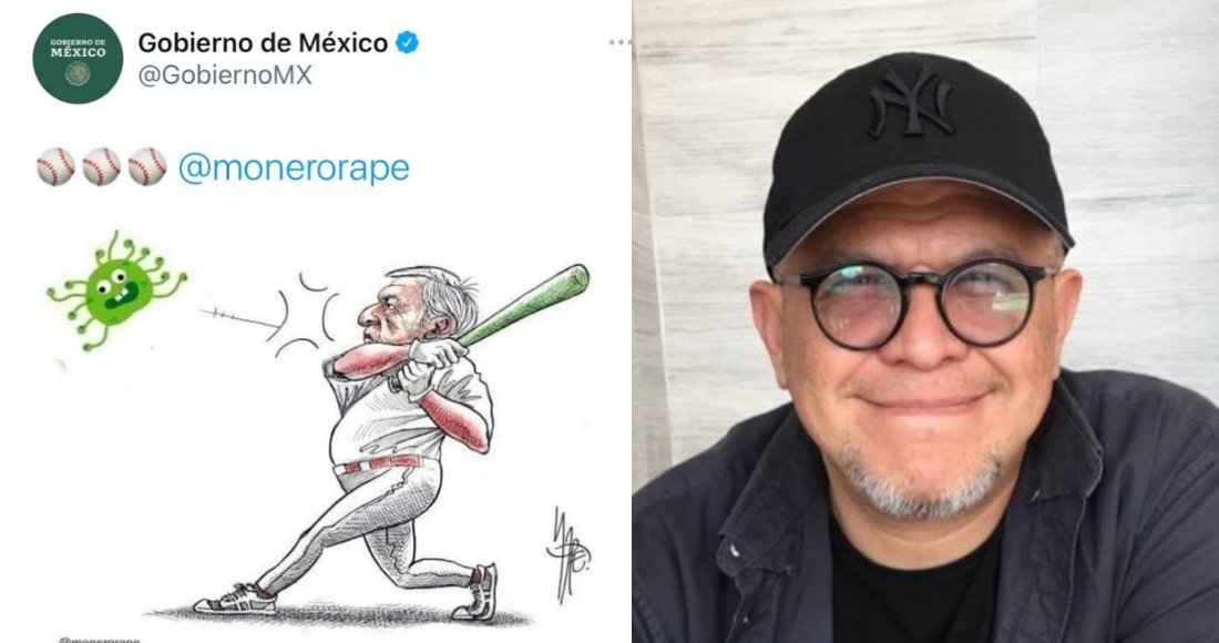 El Gobierno federal eliminó de su cuenta de Twitter el cartón alterado  que no fue autorizado por monero Rapé. Foto: Especial/Twittter (@monerorape).