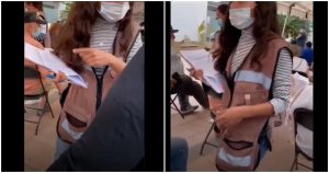 La joven insistió en que no podía acceder a vacunarlos debido a que no tenían forma de comprobar su residencia. Foto: Especial, captura de video. 