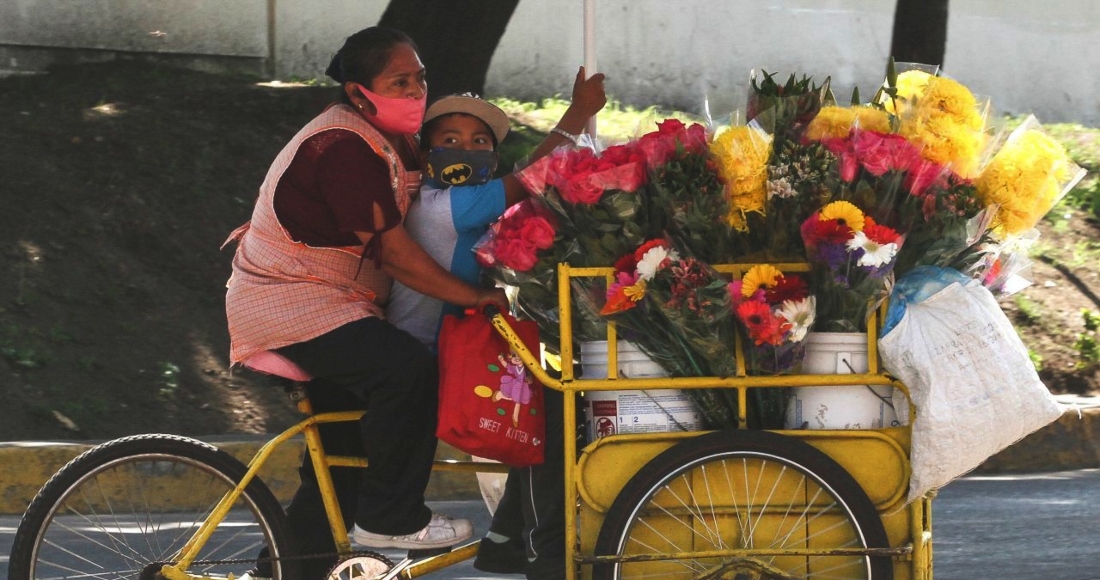 mujer-vendedora-flores-niño-bicicleta-triciclo