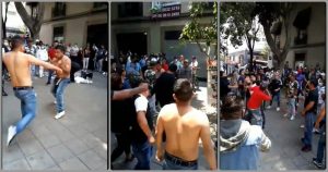 El conflicto continuó por más de tres minutos, pues en cuanto las personas lograban separar a algunas de las parejas que se peleaban, se formaba otro duelo de combate. Foto: Especia, captura de video. 