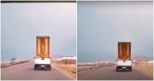 Al parecer se trataba de una caravana de creyentes que seguían el recorrido de la imagen como parte de una ofrenda religiosa. Foto: Especial, captura de video. 