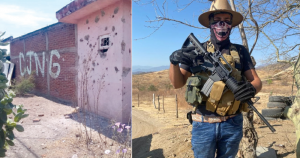 Hombres armados caminan por Aguililla. Foto: Río Doce. 