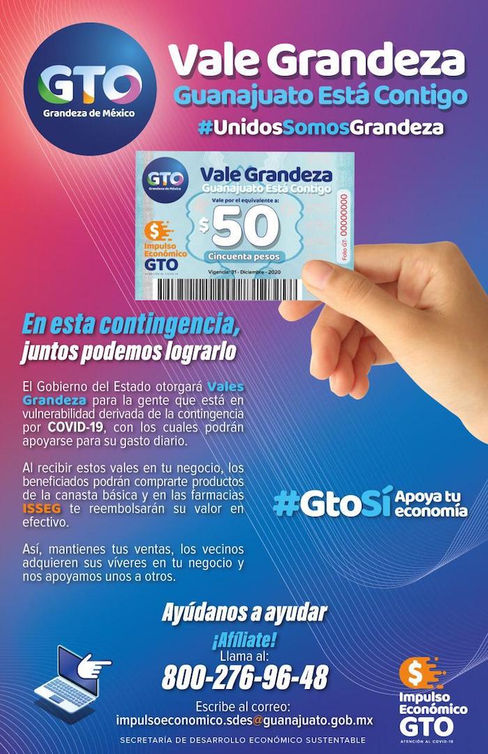Propaganda sobre la entrega de los vales "Grandeza" en Guanajuato.