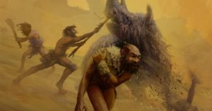 En esta ilustración proveída por Gleiver Prieto y Katerina Harvati se ve a un grupo de neandertales cazando con armas no arrojadizas. Foto: Gleiver Prieto/Katerina Harvati vía AP