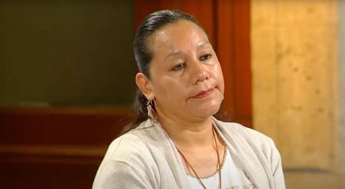 La titular de la Secretaría de Medio Ambiente y Recursos Naturales (Semarnat) mientras intervenía el periodista Julio Hernández.