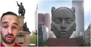 El español identificado como Davy Rodríguez criticó al Gobierno mexicano de retirar la estatua de Colón debido a que consideró que México presuntamente busca olvidarse de España. Foto: Captura de video.