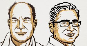 Los laureados David Julius y Ardem Patapoutian. Foto: Ilustración de Niklas Elmehed, Twítter vía @NobelPrize