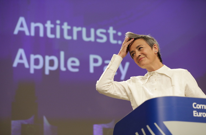 La Vicepresidenta Ejecutiva de la Comisión Europea responsable de Competencia, Margrethe Vestager, en conferencia de prensa.