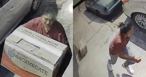 Mujer abandona caja de perritos en una casa protectora. Foto: Captura de pantalla de video
