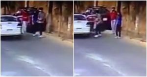 Los hechos ocurrieron en avenida Valle de Alamedas, en el fraccionamiento Izcalli del Valle, cuando un automóvil se para frente a los tres jóvenes, y uno de los hombres a bordo descendió. Foto: Captura de pantalla.