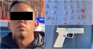 Al sujeto le fue confiscada un arma de fuego y marihuana. Fotos: Twitter vía @SspcmTijuana 