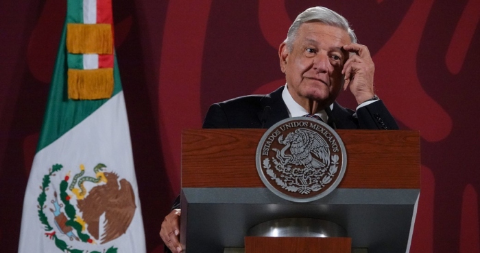 Andrés Manuel López Obrador durante la conferencia de prensa matutina en materia de Seguridad desde Palacio Nacional. 
