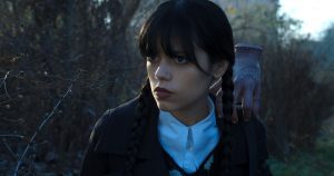 Wednesday. (L to R) Jenna Ortega as Wednesday Addams, Thing in episode 106 of Wednesday. Cr. Courtesy of Netflix © 2022
