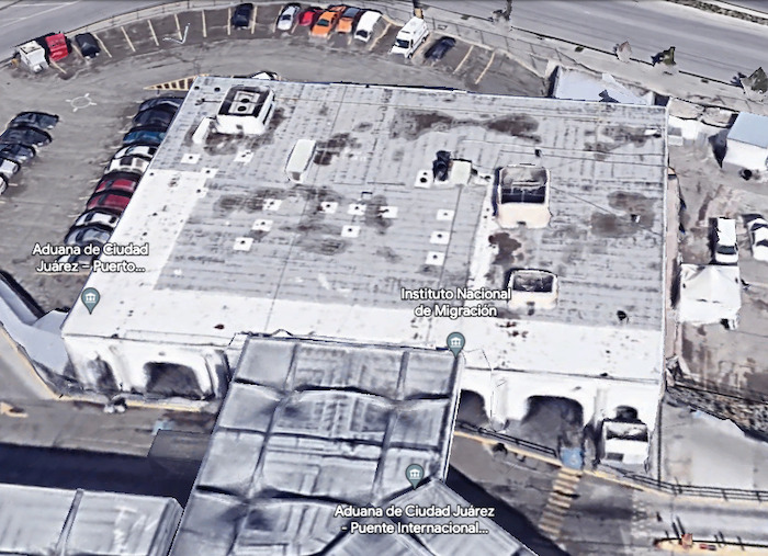 Vista aérea estación migratoria del INM en Ciudad Juárez.