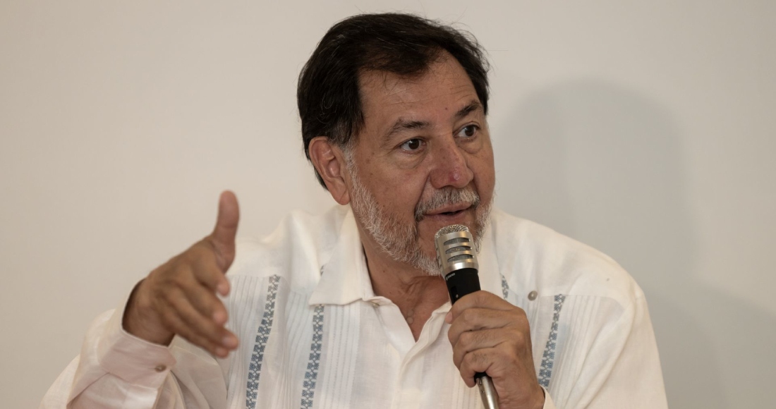 Gerardo Fernández Noroña acudió a una rueda de prensa en el centro de Monterrey.