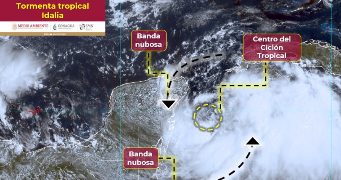 El Servicio Meteorológico Nacional (SMN) informó la mañana de este domingo que la depresión tropical Diez se intensificó rápidamente a la tormenta tropical "Idalia".