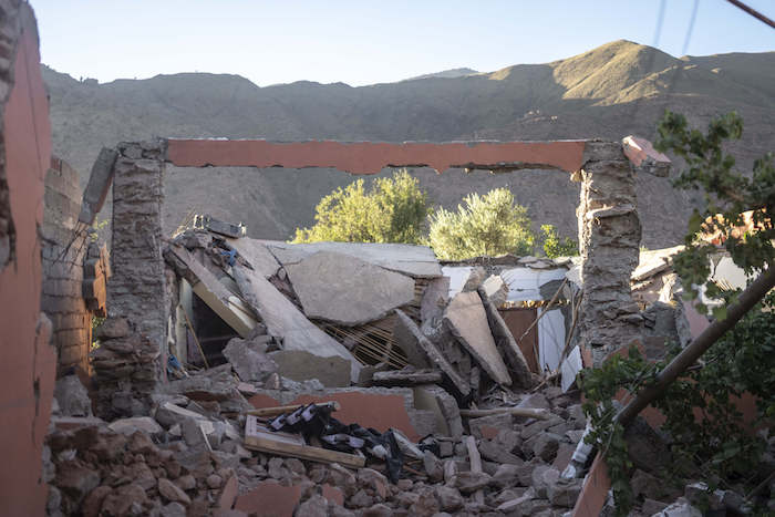 Una vivienda sufrió daños totales por un sismo, en la aldea Ijjoukak, cerca de Marrakech, Marruecos, el sábado 9 de septiembre de 2023.