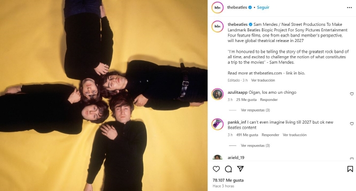Se trata de cuatro películas biográficas acerca de los integrantes de la banda, que serán dirigidas por Sam Mendes, conocido por cintas como “American Beauty”, “Spectre” y “1917”.