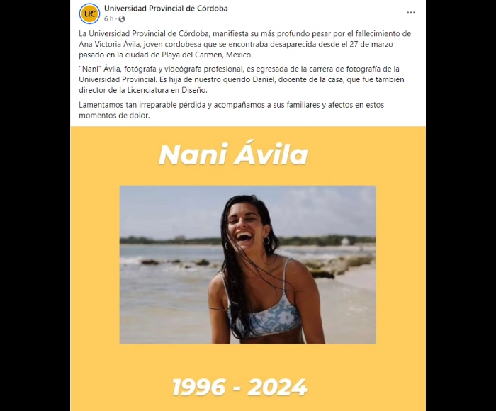 La Universidad Provincial de Córdoba lamentó la muerte de la fotógrafa Nani Ávila.