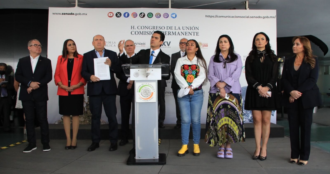 En una conferencia de prensa conjunta, los representantes de los tres partidos de la alianza opositora anunciaron la acción de inconstitucionalidad contra la reforma de pensiones del Presidente López Obrador.