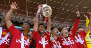 Garnacho abrió el marcador a los 30 minutos tras los errores del defensa del City. Foto: X @ManUtd