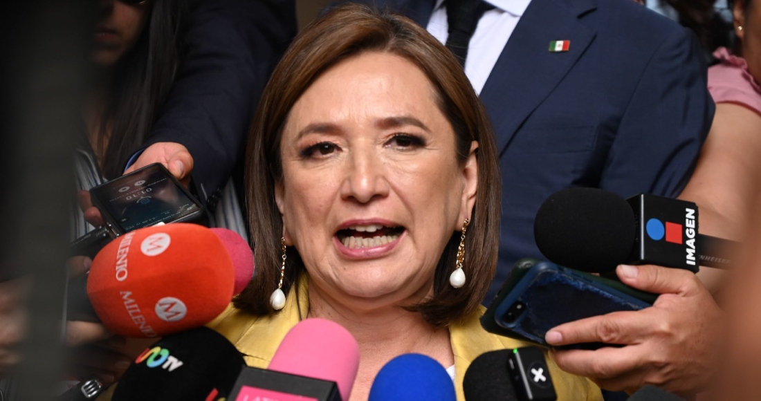 Luego de reunirse con los consejeros del Tribunal Electoral del Poder Judicial de la Federación (TEPJF) , Xóchitl Gálvez, candidata presidencial de la coalición Fuerza y Corazón por México, habla con los medios de comunicación.