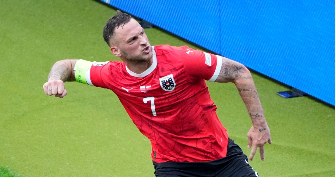 El austriaco Marko Arnautovic celebra tras anotar el tercer gol de su equipo de penal el encuentro ante Polonia en el Grupo D de la Eurocopa el viernes 21 de junio del 2024.