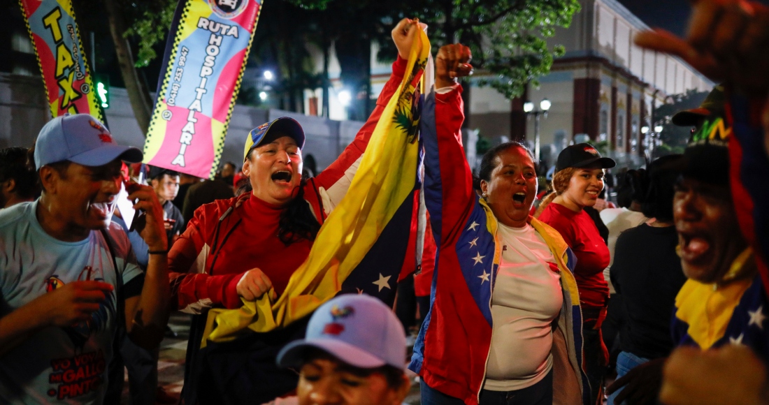 Partidarios del presidente Nicolás Maduro celebran después de que las autoridades electorales lo declararan ganador de las elecciones presidenciales en Caracas, Venezuela, el lunes 29 de julio de 2024. Venezuela, lunes 29 de julio de 2024. 