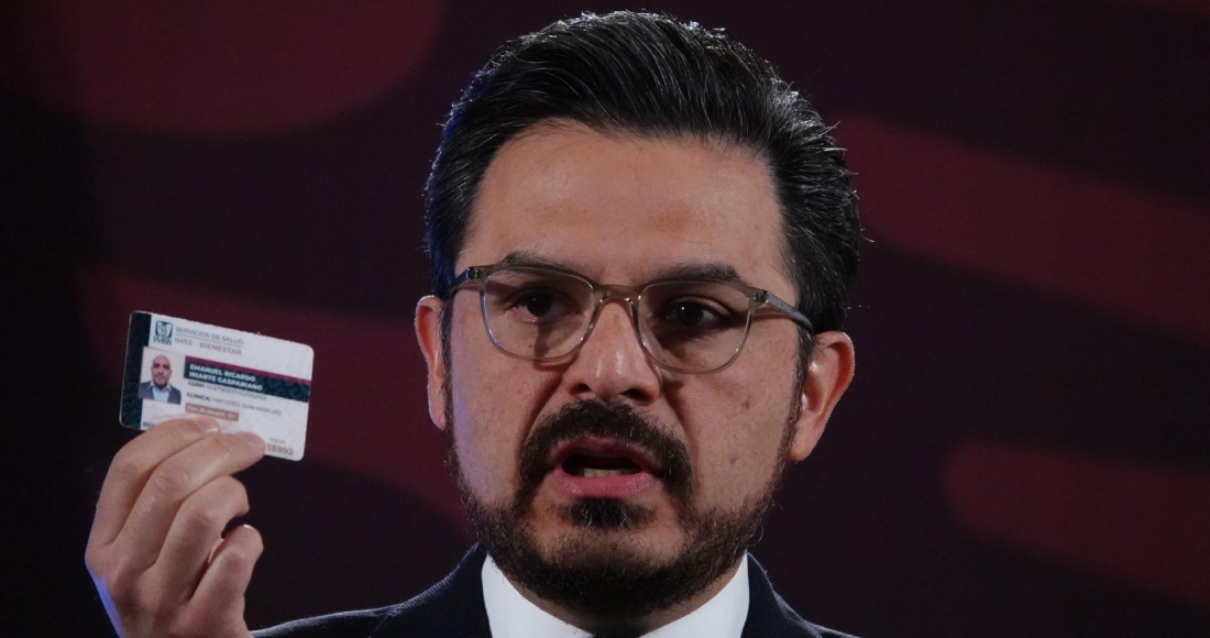 Zoé Robledo, titular del Instituto Mexicano del Seguro Social (IMSS), durante la conferencia de prensa matutina desde Palacio Nacional en la que se expusieron los avances de la credencialización de las y los beneficiarios del programa IMSS-Bienestar en los 23 estados integrados al nuevo modelo de salud.