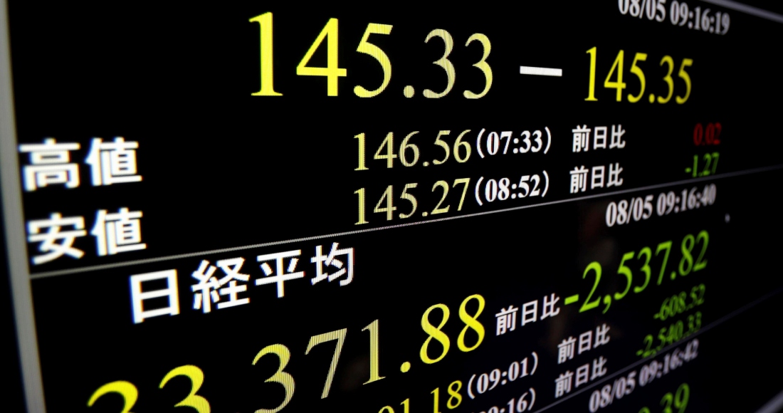 Un monitor muestra el índice bursátil Nikkei 225 el lunes 5 de agosto de 2024, en Tokio.