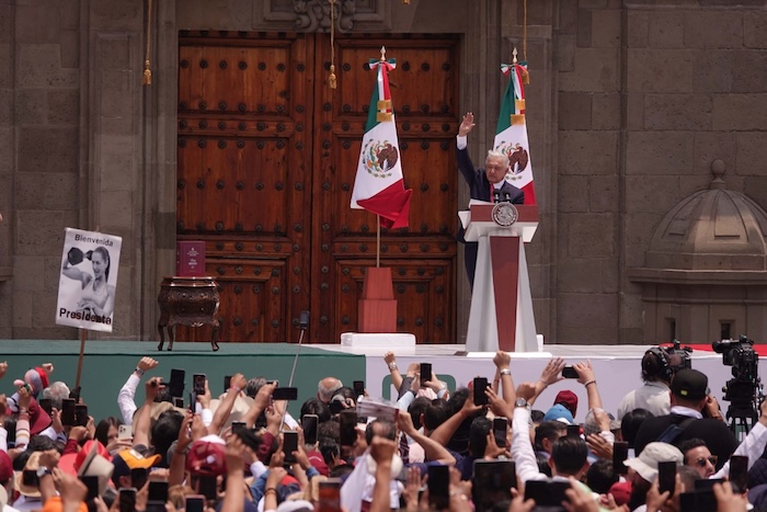 El Presidente Andrés Manuel López Obrador durante su discurso en el Zócalo de la Ciudad de México.