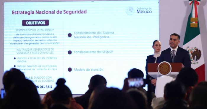 Harfuch presentando su estrategia de seguridad