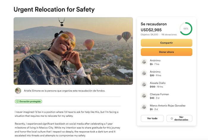 Arielle lanzó una petición en la plataforma GoFoundMe.