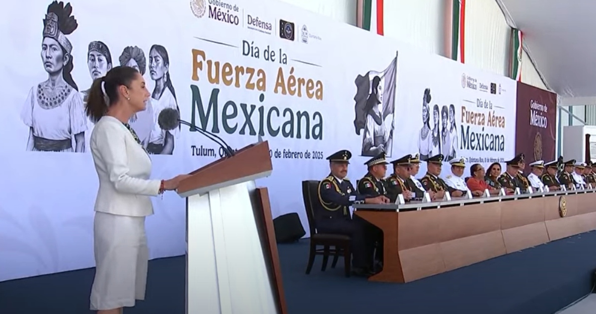 La Presidenta Claudia Sheinbaum dio un discurso a la Fuerza Aérea.