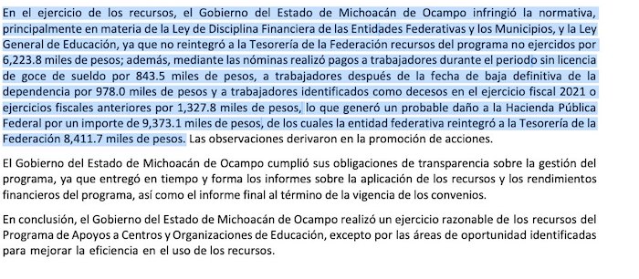 La ASF detectó irregularidades en el Programa de Apoyos a Centros y Organizaciones de Educación de Michoacán en 2021. 