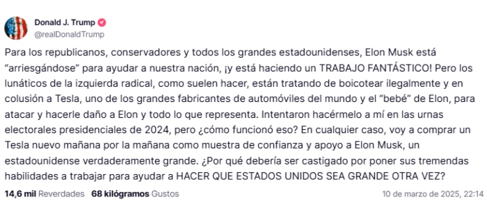 Trump compra Tesla para apoyar a Musk.