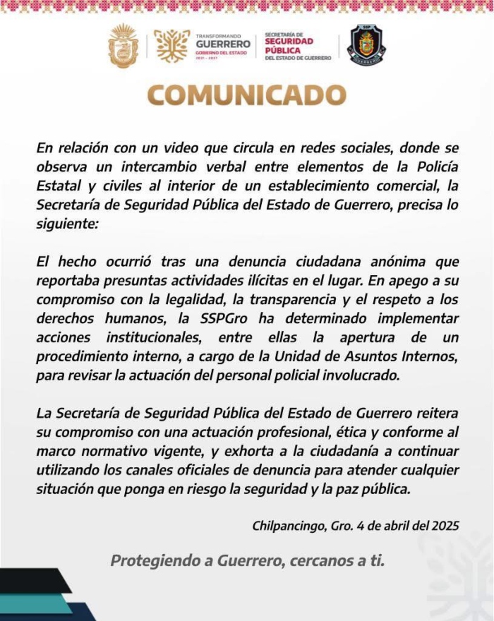 Agentes de la SSP de Guerrero golpean y amenazan a comerciantes en Chilpancingo.