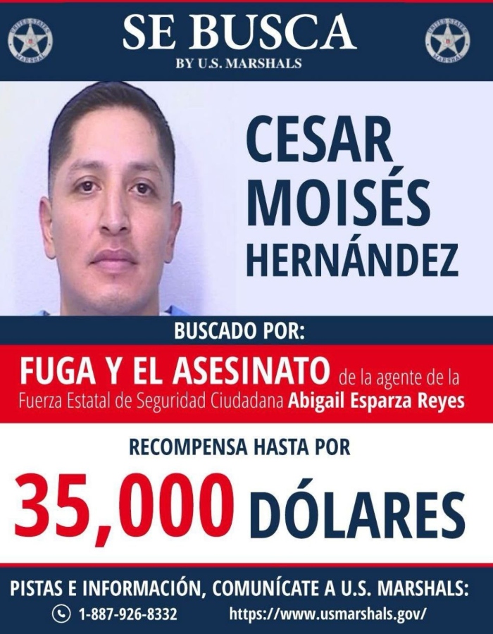EU ofrece recompensa de hasta 35 mil dólares por el fugitivo César Moisés Hernández.