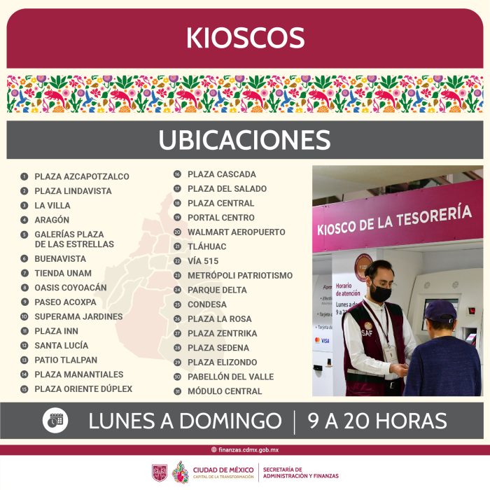 La Secretaría de Administración y Finanzas de la Ciudad de México puso a disposición de la población una serie de kioscos para facilitar pagos y trámites de Gobierno de forma sencilla y sin hacer fila.