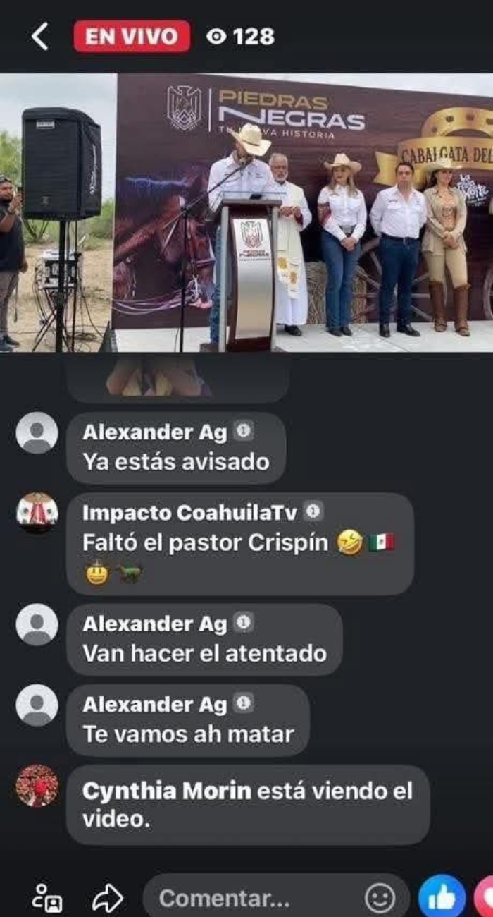 Amenazan de muerte en trasmisión en vivo a presidente municipal de Piedras Negras, Coahuila