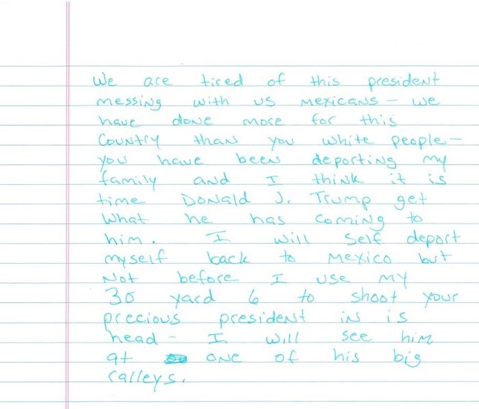 La Secretaria de Seguridad Nacional de Estados Unidos, Kristi Noem, dio a conocer este miércoles que un ciudadano mexicano, de nombre Ramón Morales Reyes, fue detenido el pasado 22 de mayo por amenazar de asesinato al Presidente Donald Trump por deportar a su familia.