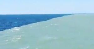 La "división" se explica por temperaturas, la diferencia entre agua dulce y salada y la sedimentación de ambos.