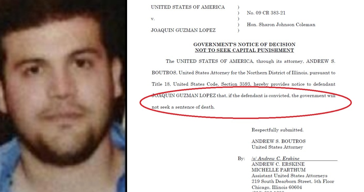 Joaquín Guzmán López acuerda declararse culpable y evitar la pena de muerte.
