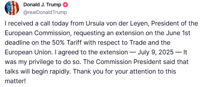 Trump pospone aranceles a la UE.