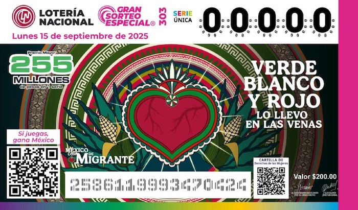 El Gobierno de México presentó el billete especial de la Lotería Nacional (Lotenal) para el sorteo del 15 de septiembre, el cual estará dedicado a migrantes.