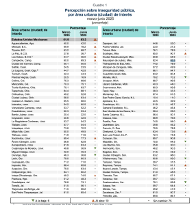 Las ciudades encuestadas por el Inegi revelan la percepción de inseguridad del país.