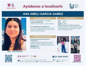 La ficha de búsqueda de Ana Ameli García Gámez, desaparecida en el sur de la CdMx.